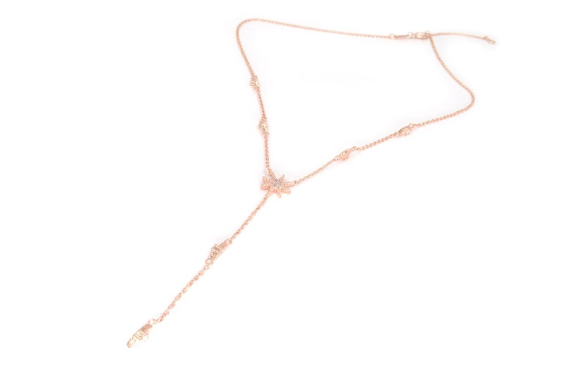 espere Star Drop Y Shaped Lariat Necklace Plated with 14K Rose Gold - Image 4